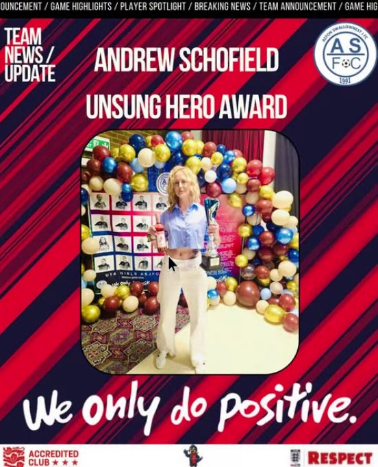 Andrew Schofield Unsung Hero Award presented to Frankie